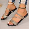 Fashion 2024 New Summer Sandals for Women Flat Sandal Sparkle Rhinestone Slide Trendy Women's Sparkly Slip On Bling Casual Shoes