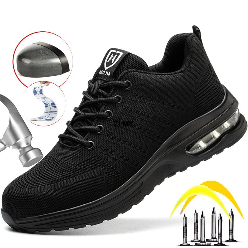 Women Safety Shoes Men Steel Toe Boots Breathable Work Sneaker Air Cushion Anti Smash Anti Stab Work Shoes Protective Footwear