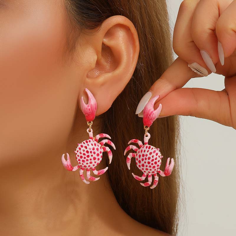 2025 New Fashion Colorful Crab Drop Earrings For Women Creative Cute Animal Enamel Textured Personality Earrings Zircon Gifts