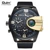 OOULM Men's Watch, Large Dial, Multi-time Zone, Casual Leather Watch, Compass3388