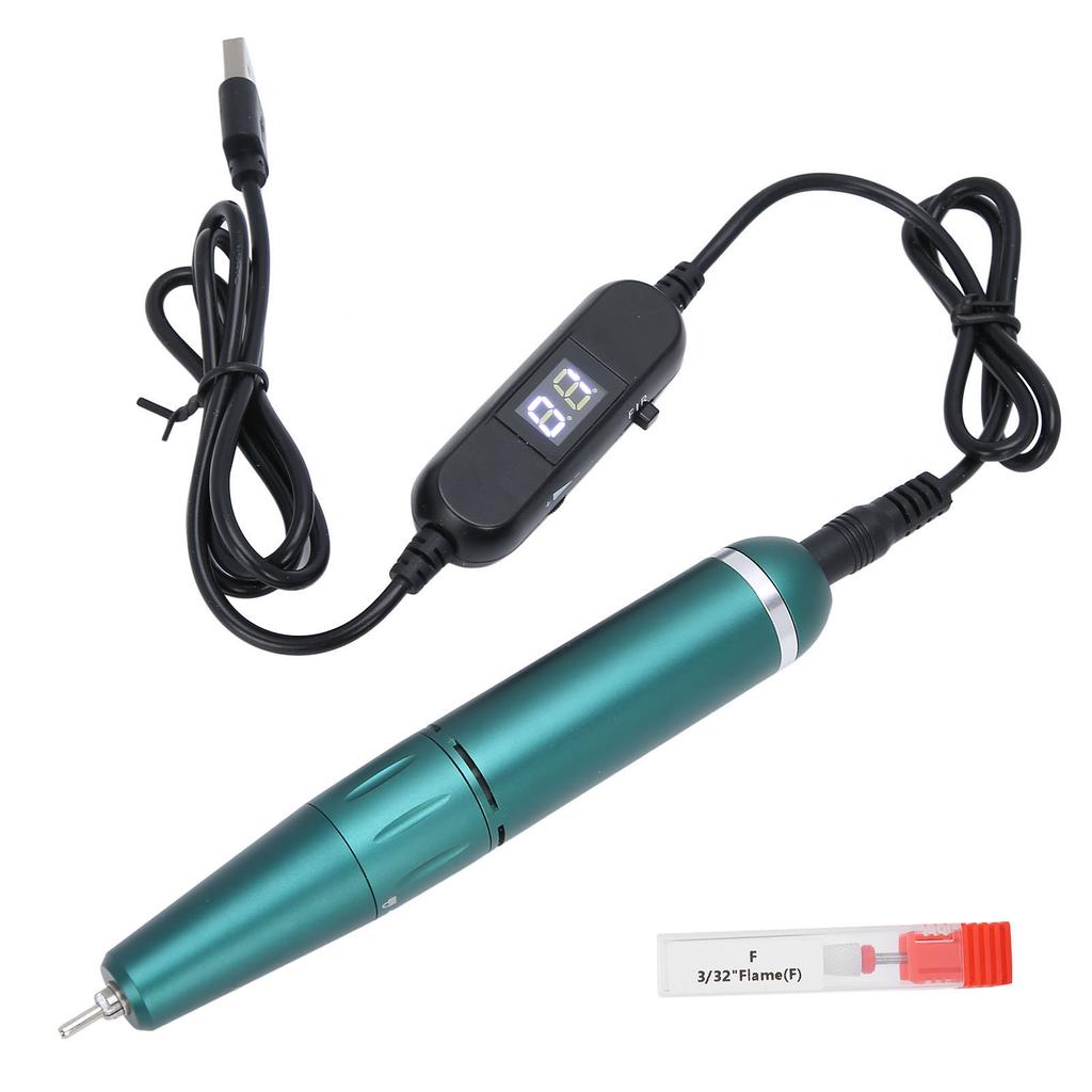 Electric Nail Polishing Machine Portable USB Quick Removal Polisher Drill Pen 30000 rpmOlive Green