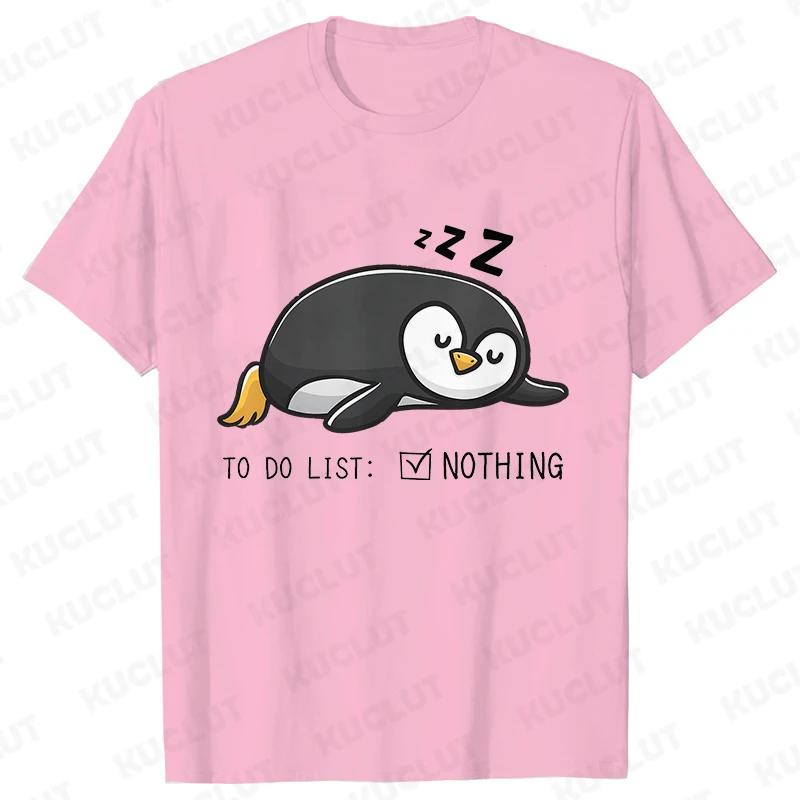 To Do List Nothing Penguin Funny Print T-Shirt Women Lazy Penguin Humorous Top Female Fashion Tshirt Short Sleeve Summer Clothes