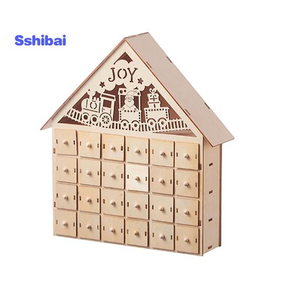 Деревянный рождественский адвент-календарь с 24 пустыми ящиками для хранения в форме дома, рождественский календарь обратного отсчета, домашний декор