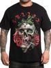 Sullen Crazy Tired Short Sleeve Standard Skull Roses And Mushrooms Unisex T-Shirt
