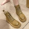 Модные женские трендовые новые женские спортивные ботинки на высоком каблуке со шнуровкой, однотонные, зимние, нескользящие, удобные, на толстой подошве, модные ботинки