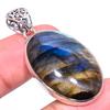 Natural Labradorite Gemstone 925 Solid Sterling Silver Gift Pendant 1.85" d8F11