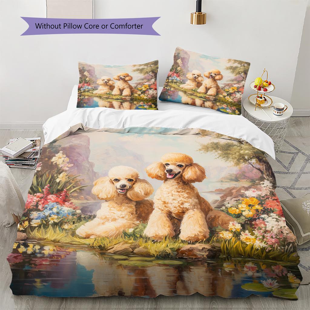 Beautiful Poodle Pattern Bedding Home Decoration Birthday Gift (1 * duvet cover + 2 * pillowcase, without core)