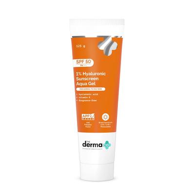 The Derma Co Солнцезащитный аква-гель с гиалуроновой кислотой SPF 50 PA++++ Легкий Увлажняющий Без белого налета Ежедневная защита от солнца 125 г