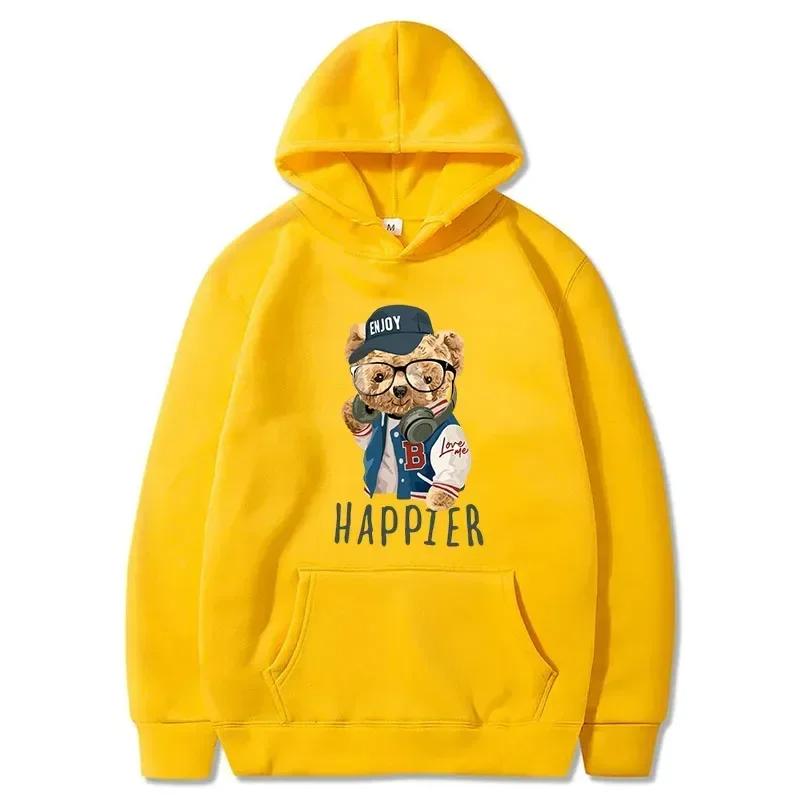 Popular Teddy Bear Print Hooded Casual Sweat Wome Fashion Lovers Multi-color Autumn and Winter Long-sleeved Sweatshirt S-3XL