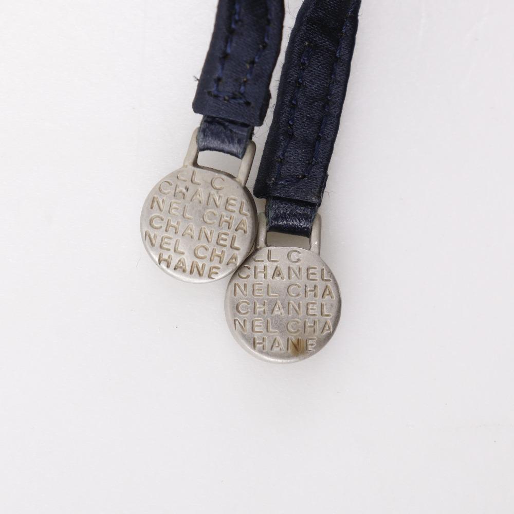 Chanel Жемчужный логотип Сумка через плечо A17840 кошелек черный Сатин Женский Б/У