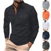 Men's Long-Sleeve Plaid Polo Shirt with Button Pocket