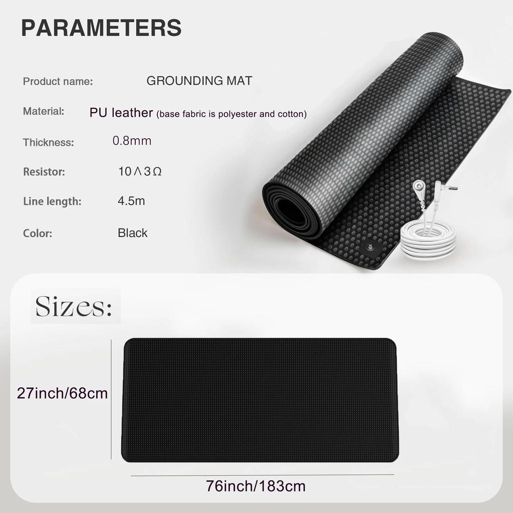 Дышащий заземляющий коврик 27 дюймов × 76 дюймов для кровати, заземляющий коврик для сна, противоскользящий заземляющий матрас из искусственной кожи с заземляющим шнуром