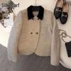 Women's Wool Blend Color-block Lapel Coat