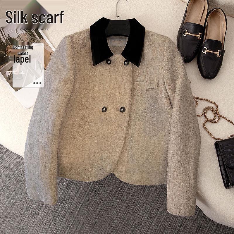 Women's Wool Blend Color-block Lapel Coat