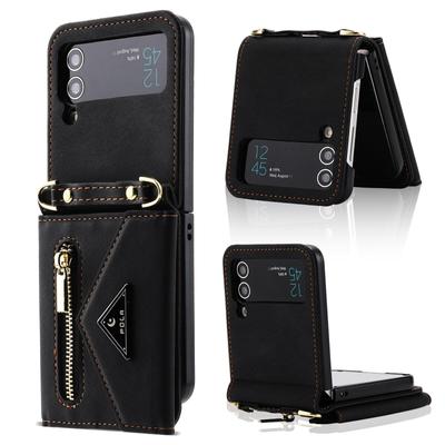 Кожаный чехол для Samsung Flip4 Galaxy Z Flip 4 Z Flip 3 5G Vintage с длинным шнурком и 3 слотами для карт