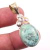 Natural Tibetan Turquoise Gemstone 925 Solid Silver Two Tone Pendant 1.75" D3a83