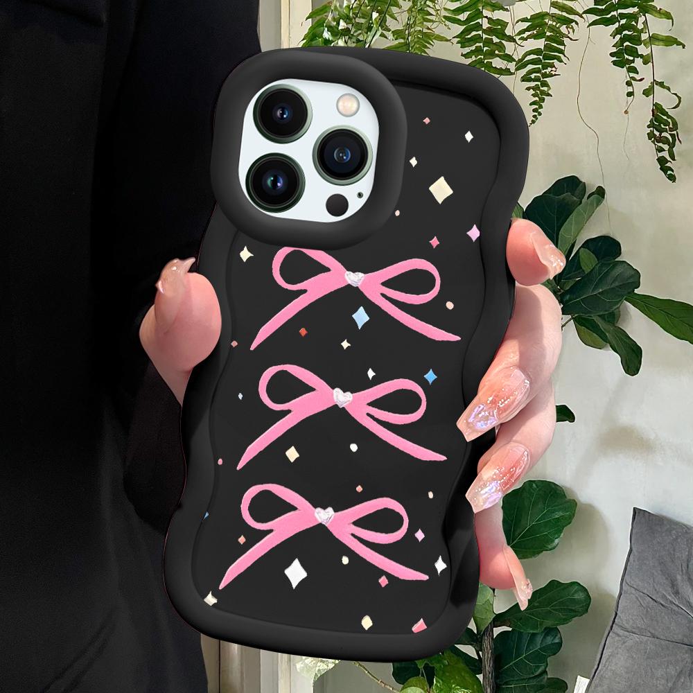 Bow Pattern Phone Cover for iPhone 11 12 13 14 15 Pro Max 6 6S 7 8 Plus Xs Wave Edge Shockproof Protective Rubber Case