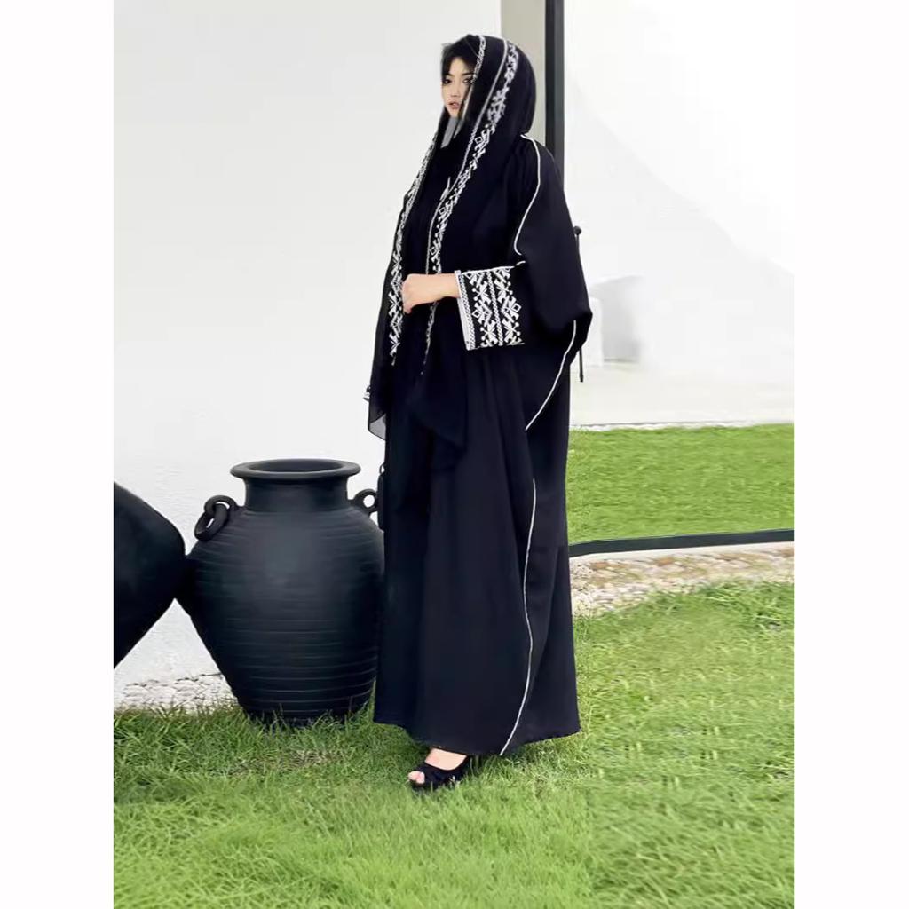 Модная классическая вышитая абайя хиджаб платье кимоно пальто верхняя одежда женская с длинным рукавом свободная арабская мусульманская Дубай марокканская