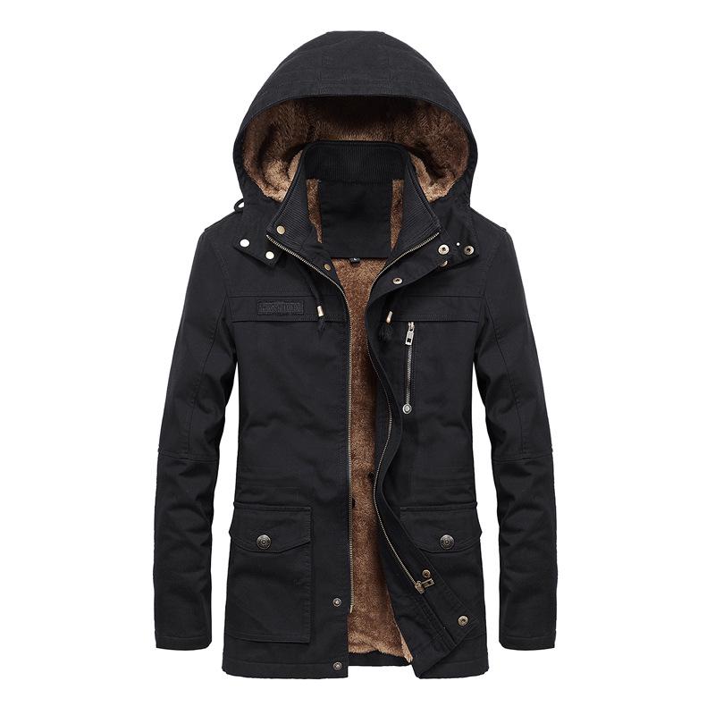 Plush Mid-length Men's Jacket Hooded Men's Windbreaker Jacket