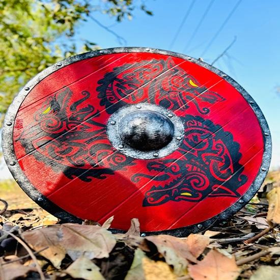 60.96 см Щит викинга Вальхалла Красный Дракон, Подарок, Готовый к бою щит викинга, Скандинавский щит викинга, Подарок викинга для него/нее
