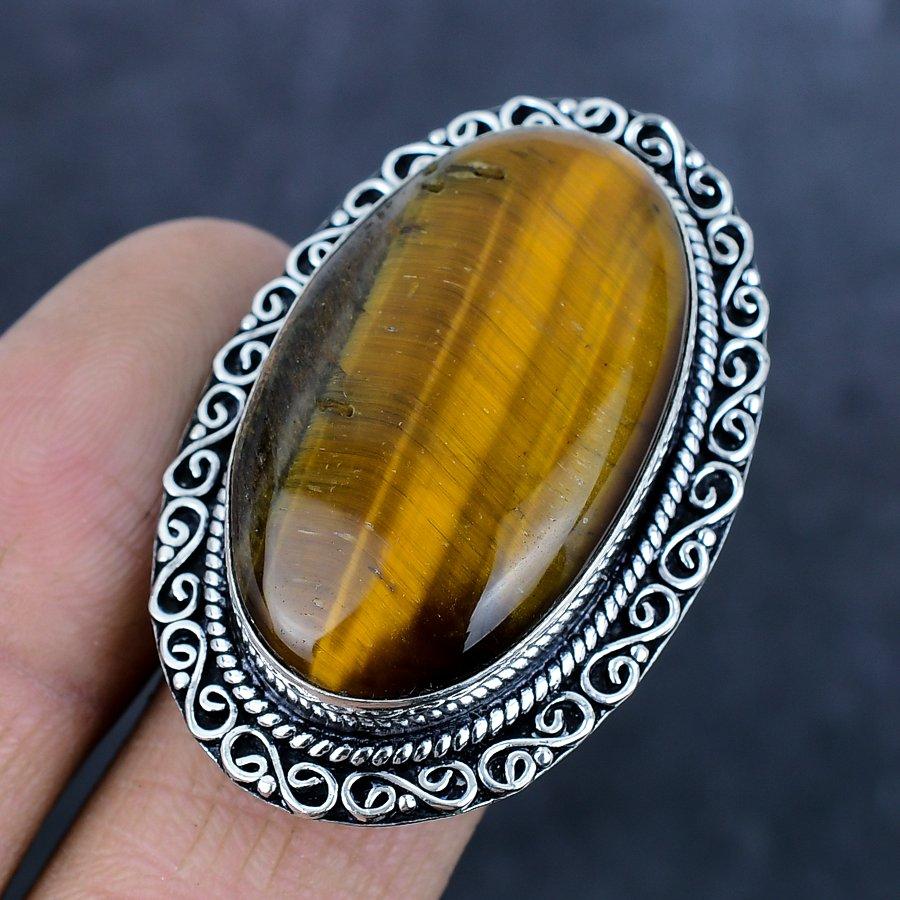 Natural Tiger Eye Gemstone 925 Sterling Silver Jewelry Ring Size 8.5 G1l08