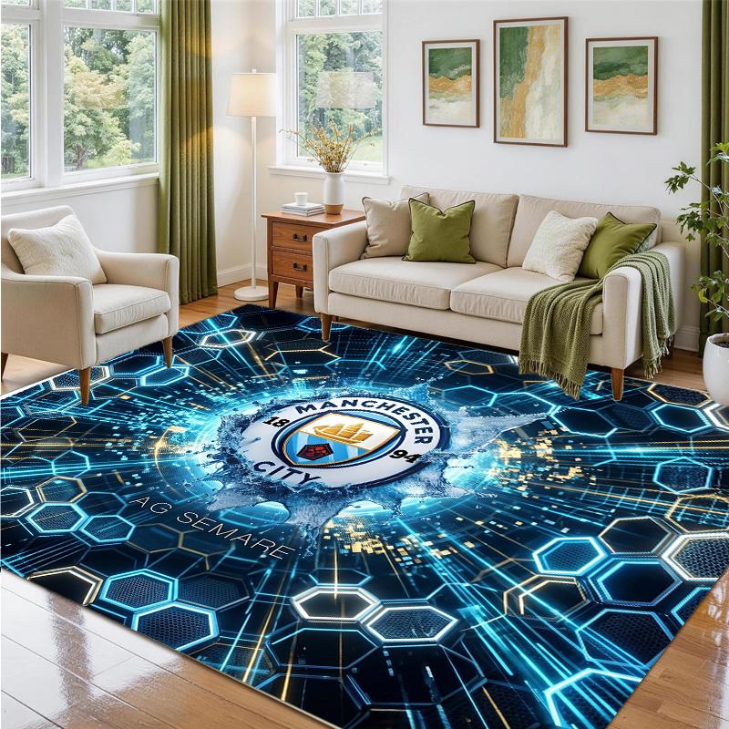Manchester City Design Crystal Velvet Rug Soft Decorative Mat for Bedroom Entrance