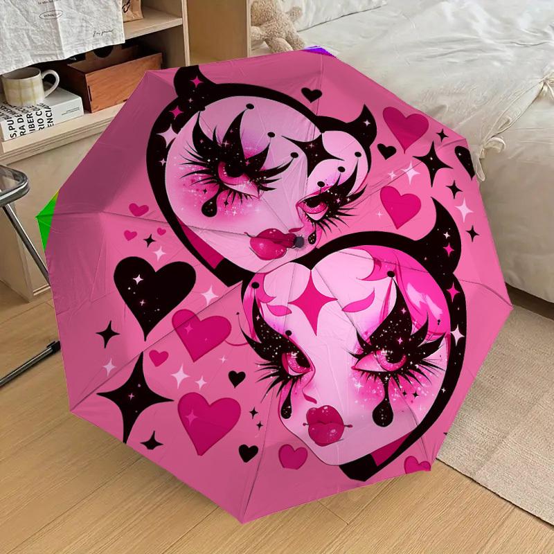 1pc Devil Hearts Automatic Open/Close Umbrella with Windproof, 8-Rib Sturdy Canopy, Durable Ribs, Fashionable Design1152A