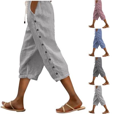 Женские повседневные брюки в полоску с принтом, застежкой сбоку, свободными эластичными резинками на талии, прямые брюки Comfort Pocket Seven