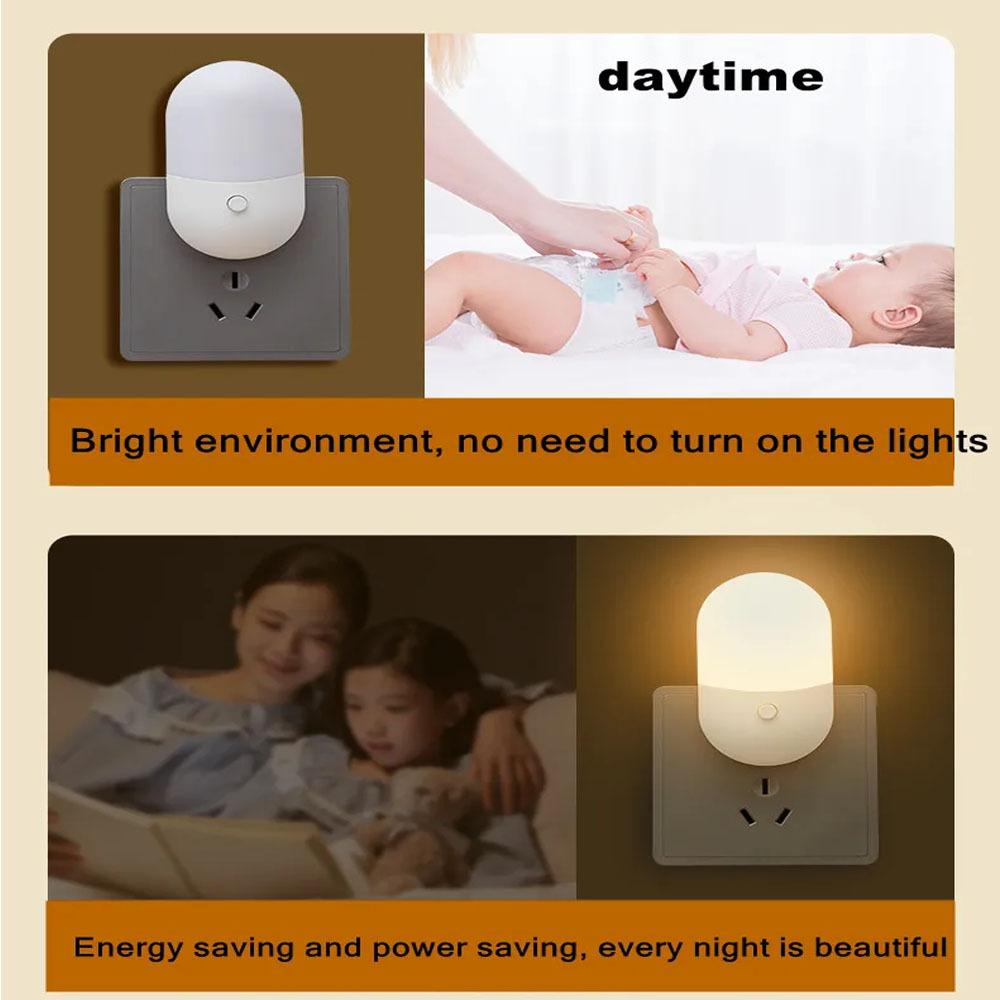 Energy Saving Night Light Plug-in LED Feeding Socket Lamp Indoor Lighting Bedroom Night Bedside Lamp EU Plug Two-color