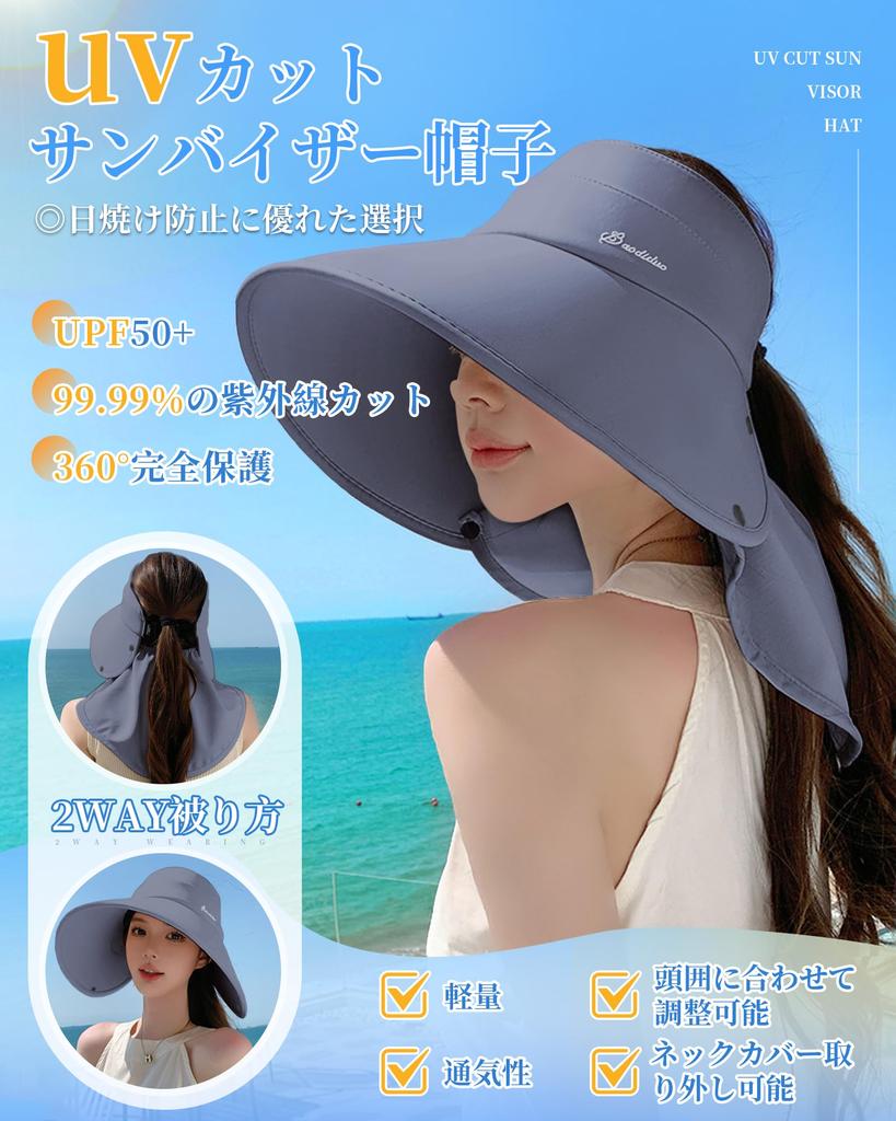 Солнцезащитный козырек для женщин Sun UV Complete Sun Wide UV Adjustable Head Chin Strap and Neck Cover Gray [Anjing], 100% защита, затенение, защита, козырек,