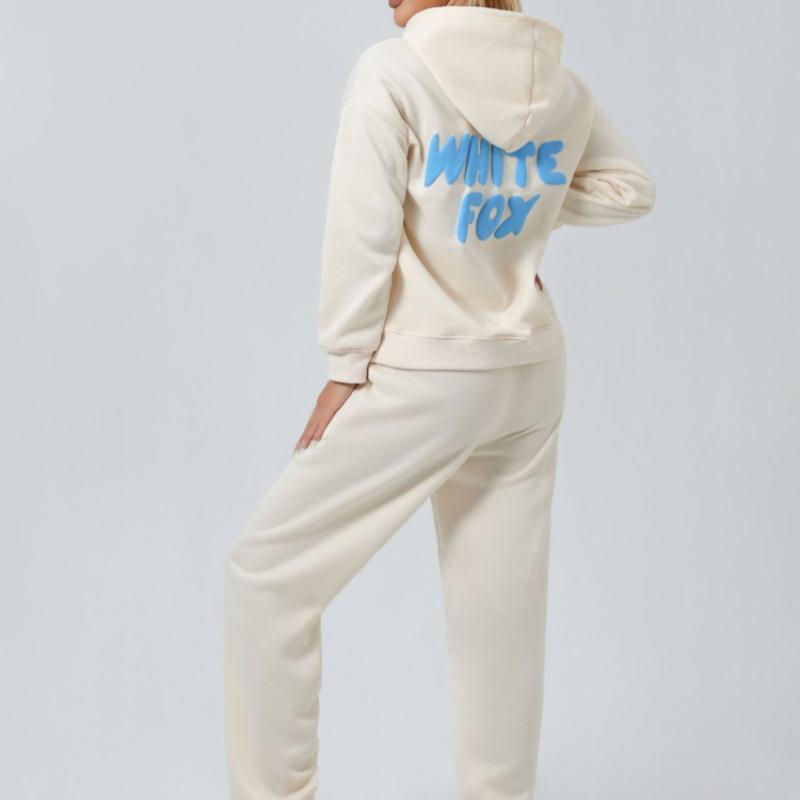 2 Pcs/Set Women Hoodie Pants Set Long Sleeve Thick Letter Print Hooded Drawstring Elastic Waist Ankle-banded Solid Color Top Trousers Lady