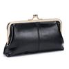 Women's Retro Long Genuine Leather Wallet Handbag - Large Capacity, Waxed Gold Clip Style