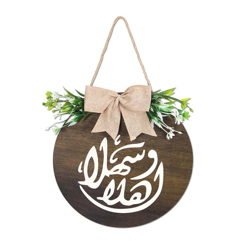 Wooden Welcome Sign Middle Eastern Door Sign Wall Hanging Decoration for Front Door Mantel Wall Moon Festival Decoration