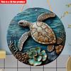 2D Flat 20*20cm1pc Cartoon Turtle Pattern Round Hanging Decorative Plate, Seaweed&Coral Patterns Retro Ocean Style Entrance Decor, Suitable For Home