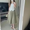Elegant A-Line Pleated Skirt: New Spring/Summer Style, Elastic Waist, Mid-Length, White