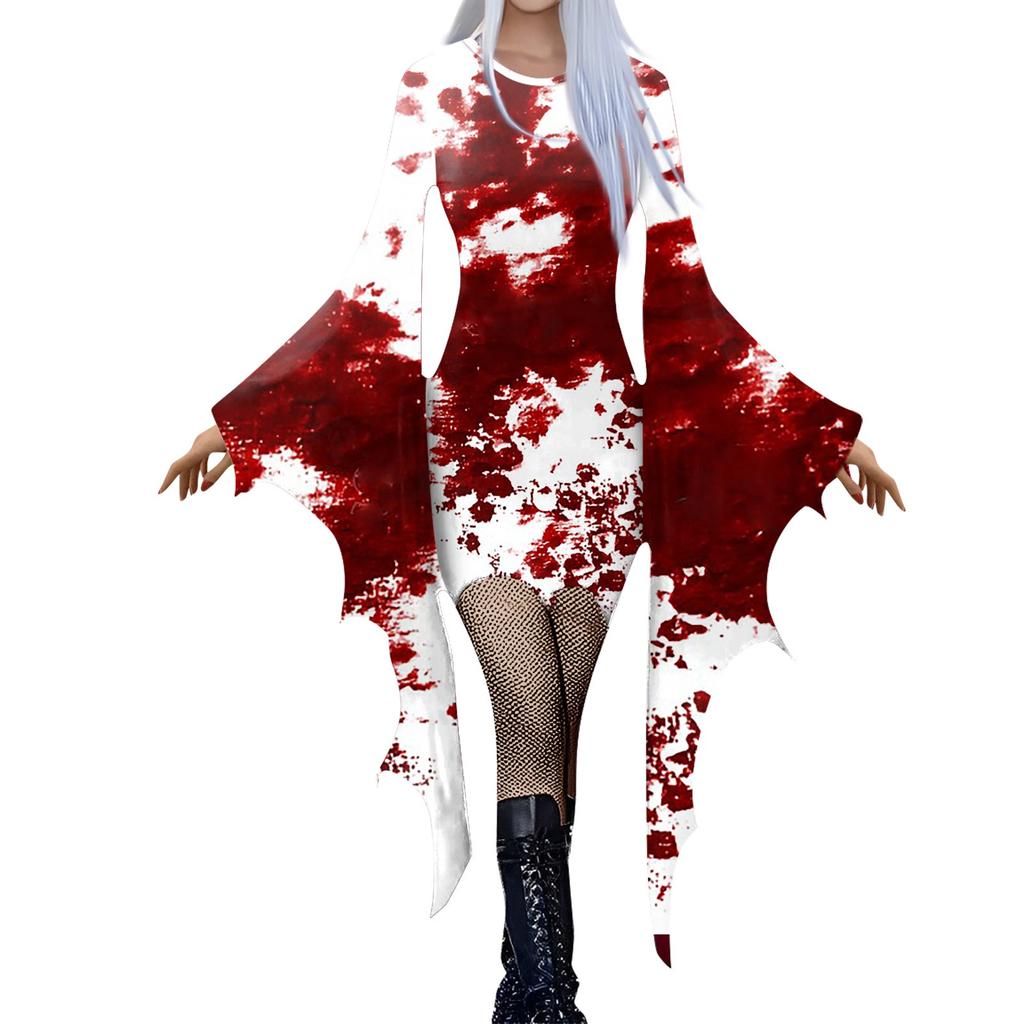 Женская мода готический панк летучая мышь рукава Хэллоуин принт нестандартное вечернее платье