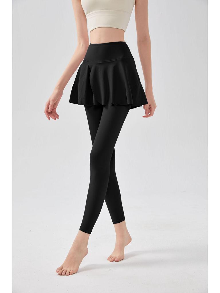 «Женские штаны для йоги телесного цвета с высокой талией и накладной юбкой – спортивная одежда осень/зима»