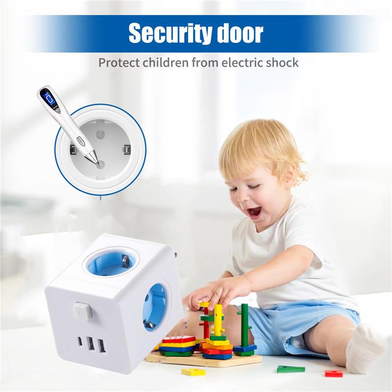 Стандартный концентратор с несколькими настенными розетками 6 в 1, тройники с 2 портами USB, портом PD, 3 розетками переменного тока и выключателем питания, адаптер питания 2500 Вт для домашнего офиса, путешествий