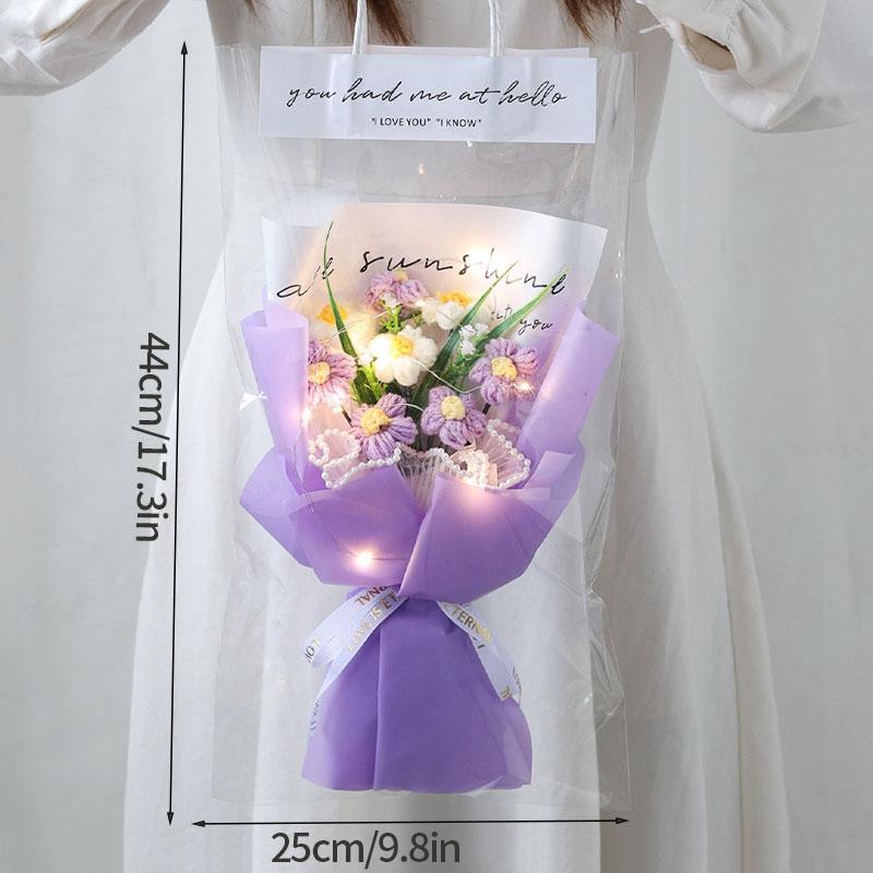 LED Knitted Flower Bouquets Finished Woven Bouquet Crochet Flower Decorations Artificial Flowers Wedding Decor Birthday Gifts