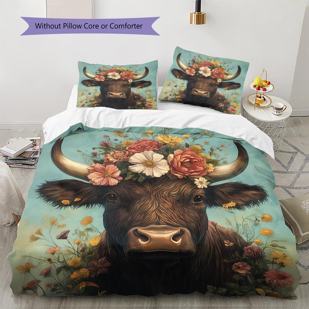 Floral wreath animal Pattern Bedding Quilt Set Quilt Cover Pillowcase Home Decoration Gift (1 * duvet cover + 2 * pillowcase, without core)