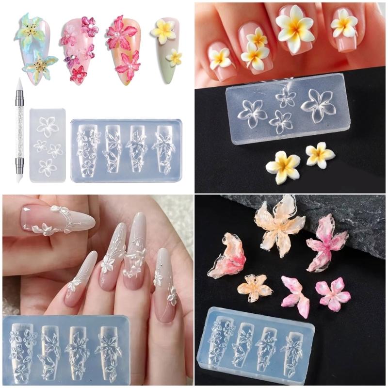 Pack of 3 Silicone Nails Embellishment Molds Flower Shape Small Accessories Crafting Mold for Beauty Enthusiasts Present