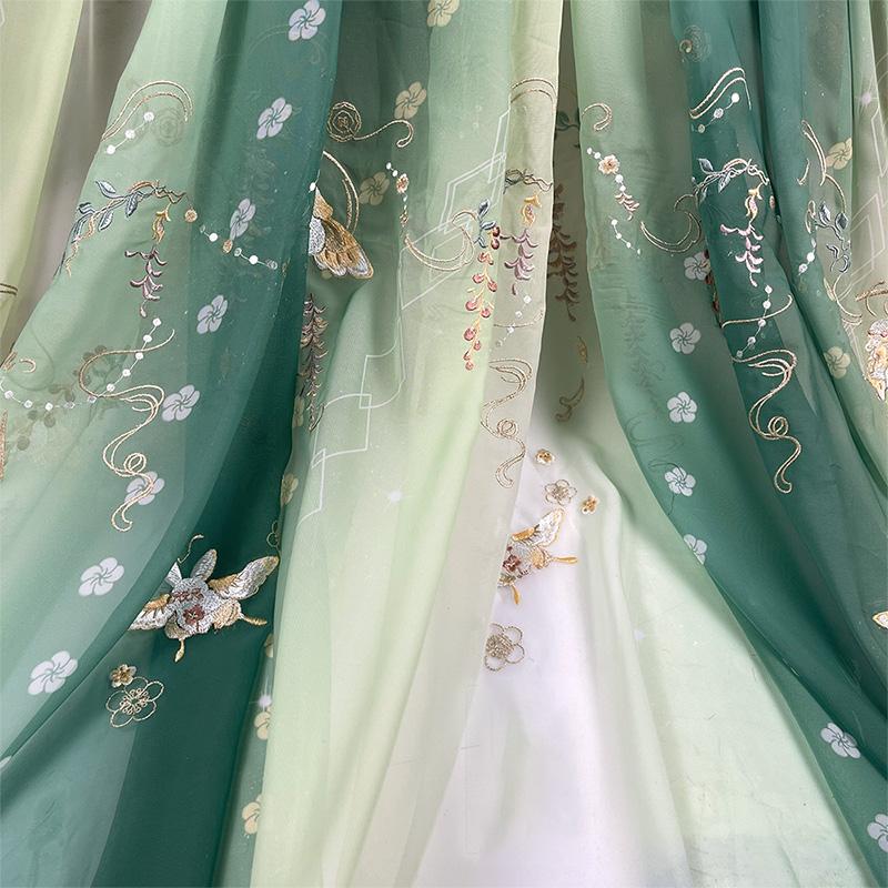 1/3/5M Древний Стиль Градиент Ткань Ханфу Кролик Глициния Напечатанный Шифон Вышитая Ткань Для Самостоятельного Шитья Костюм Платье Ханфу