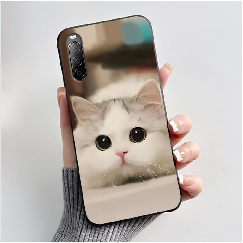 Чехол для телефона Sony Xperia 10 II / 10 III Эстетичный Модный Милый Кот Астронавт Черный Силиконовый Мягкий Ударопрочный Задний Чехол