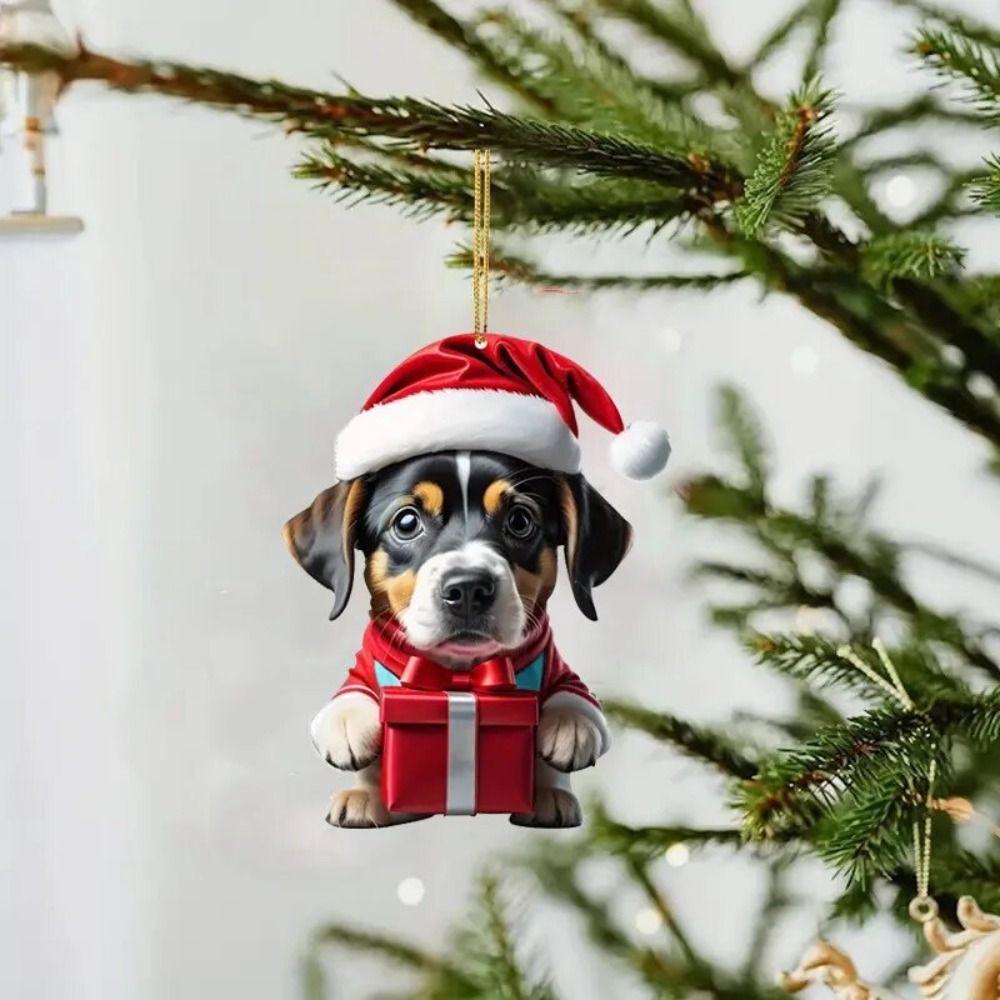 Acrylic Dog Christmas Ornament Handmade Christmas Decoration Dog Christmas Tree Pendant Office