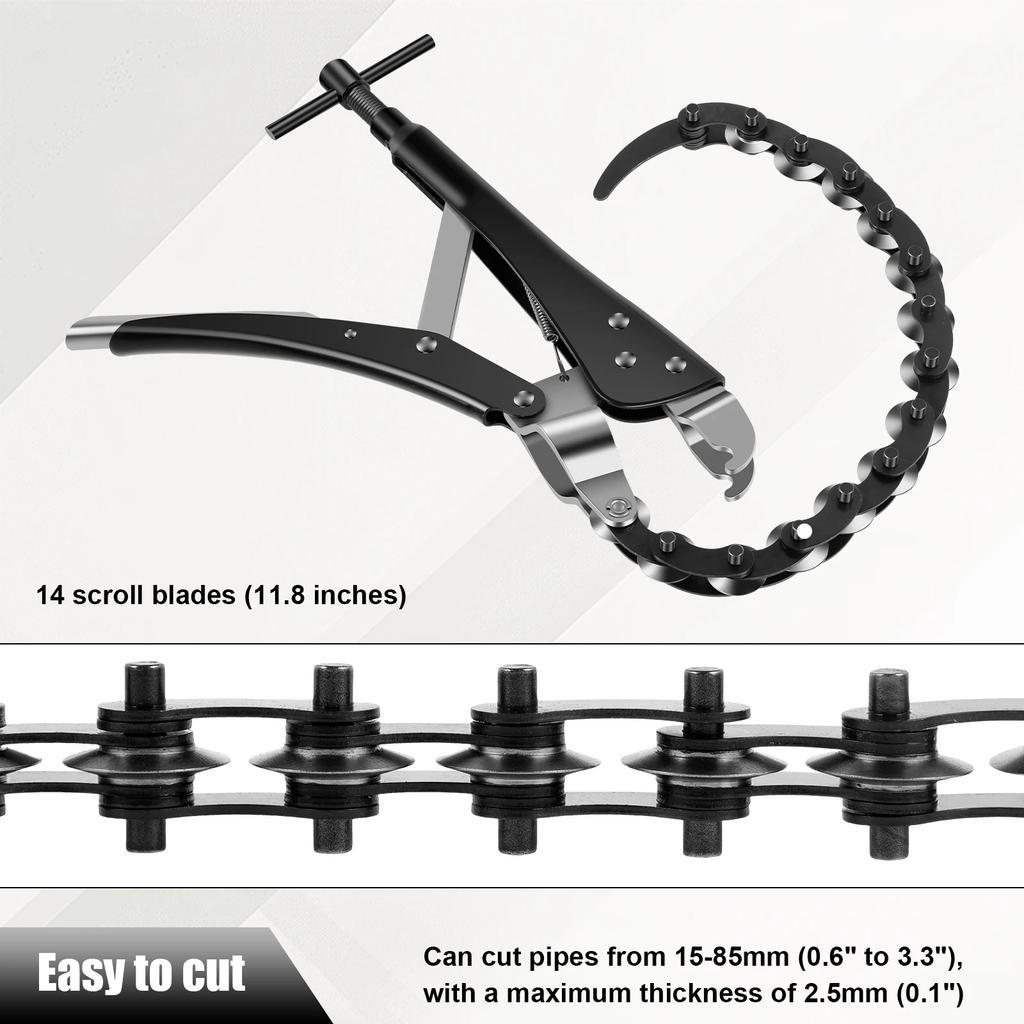 Tailpipe Cutter 0.6inch To 3.3inch Exhaust Tube Chain Cutter Carbon Steel Exhaust Pipe Cutter Tool Universal Exhaust Pipe Cut