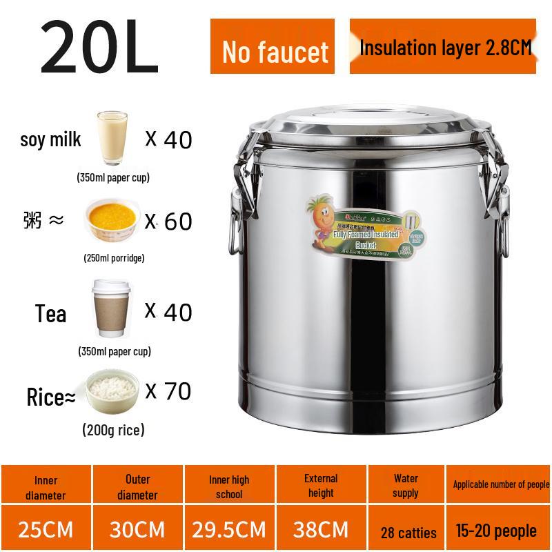 Large Capacity 304 Stainless Steel Insulated Bucket - 3-Layer Thickened Sealed for Rice, Soup, Tea, Hot Water, and Soy Milk