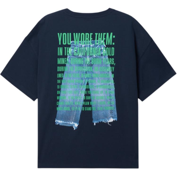 Levis Удобная Свободная Футболка с Принтом Букв Повседневная с Круглым Вырезом и Коротким Рукавом Мужские Футболки Темно-Синяя 002XG-0001