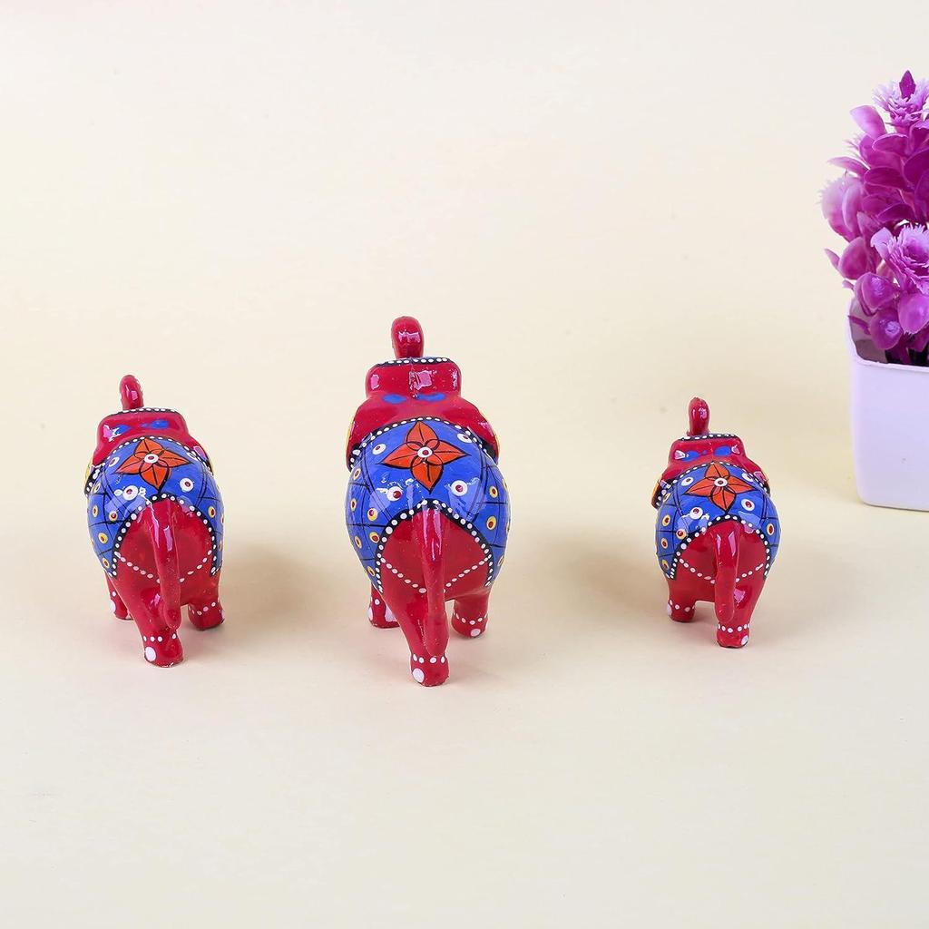 Слон из папье-маше, украшение для домашнего декора - красный (Набор из 3 шт.)