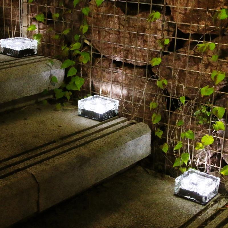 Светодиодный солнечный садовый светильник Кирпич Кубик льда Солнечные газонные светильники Наружный рождественский декоративный светильник для лестницы, дорожки, подъездной дороги, ландшафта, двора, патио