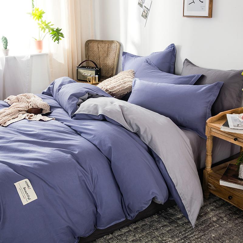 Ins стиль, сплошной цвет, хлопковая простыня из четырех предметов, пододеяльник, кровать из чистого хлопка, двойное одеяло, комплект из трех предметов